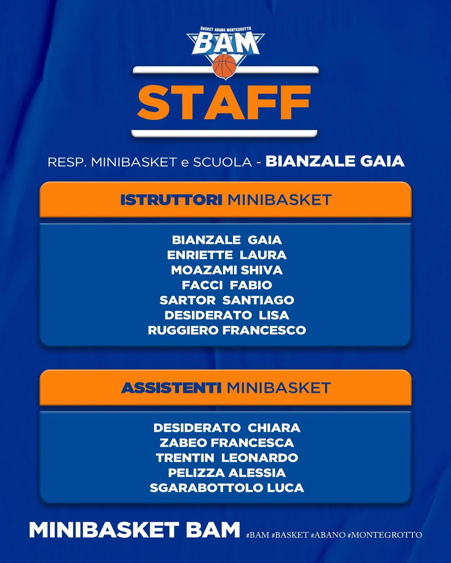 Lo staff del Minibasket del Basket Abano Montegrotto
